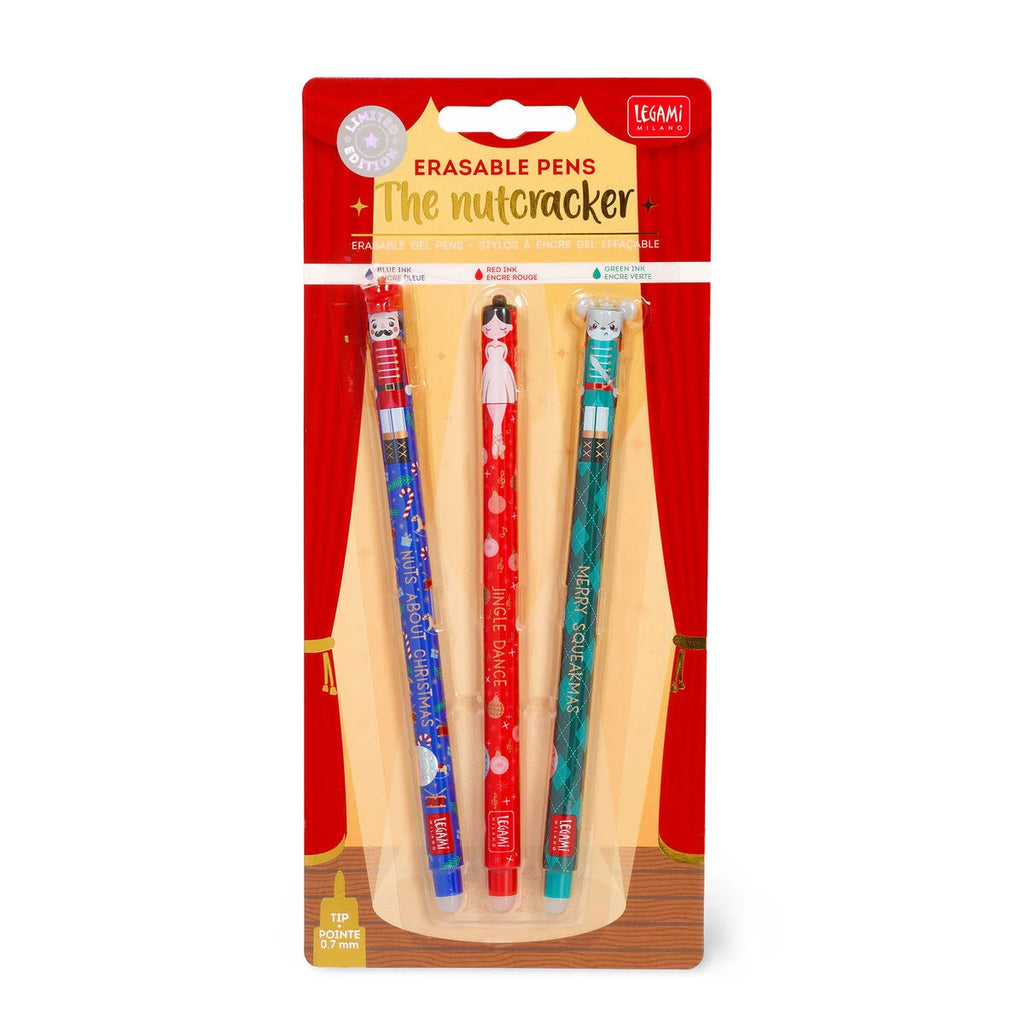 Legami Set of 3 Erasable Gel Pens - Limited Edition Christmas 2025 - Nutcracker