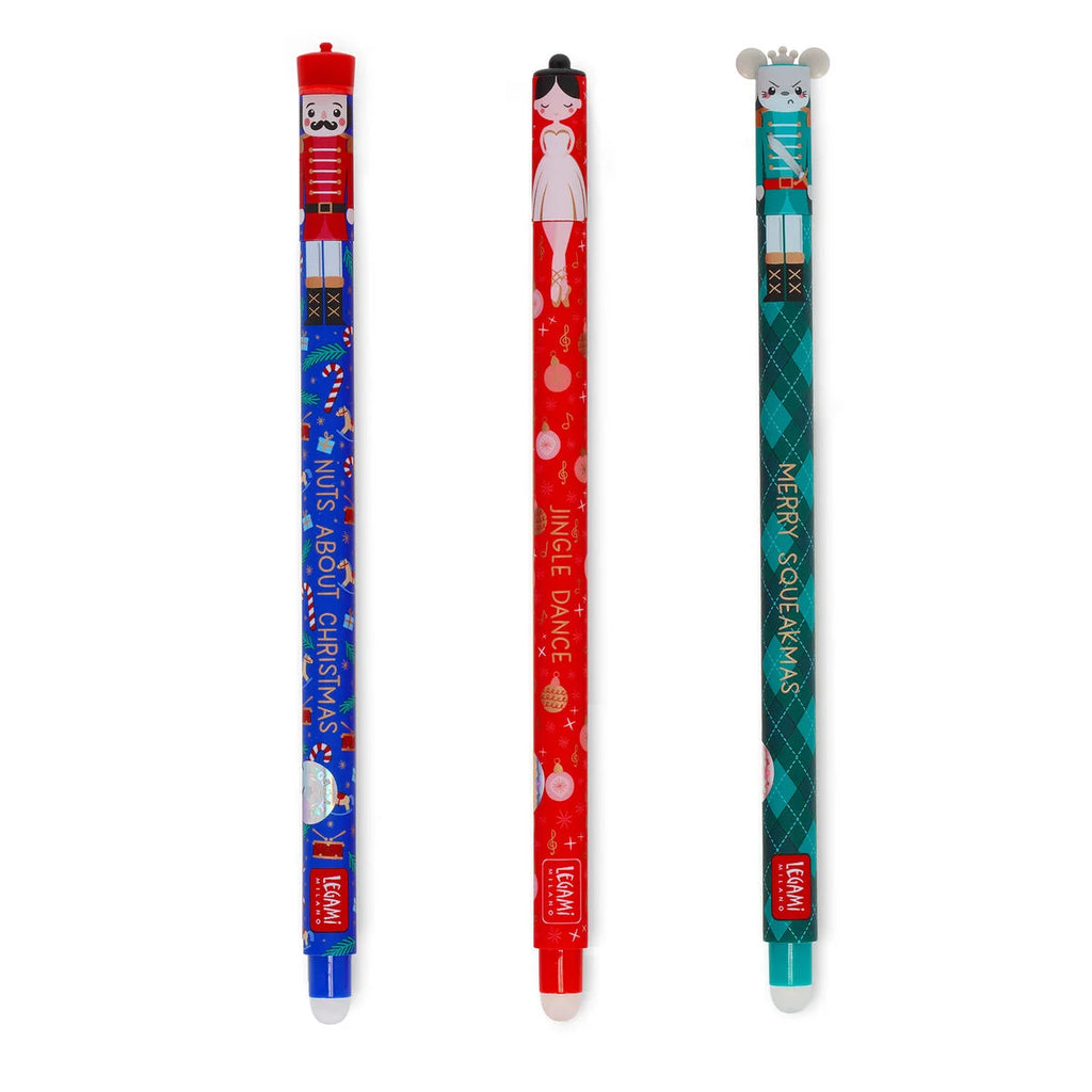 Legami Set of 3 Erasable Gel Pens - Limited Edition Christmas 2025 - Nutcracker