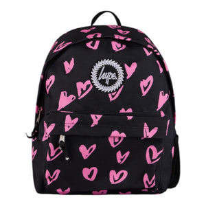 Hype Black Pink Hearts Scribble Backpack