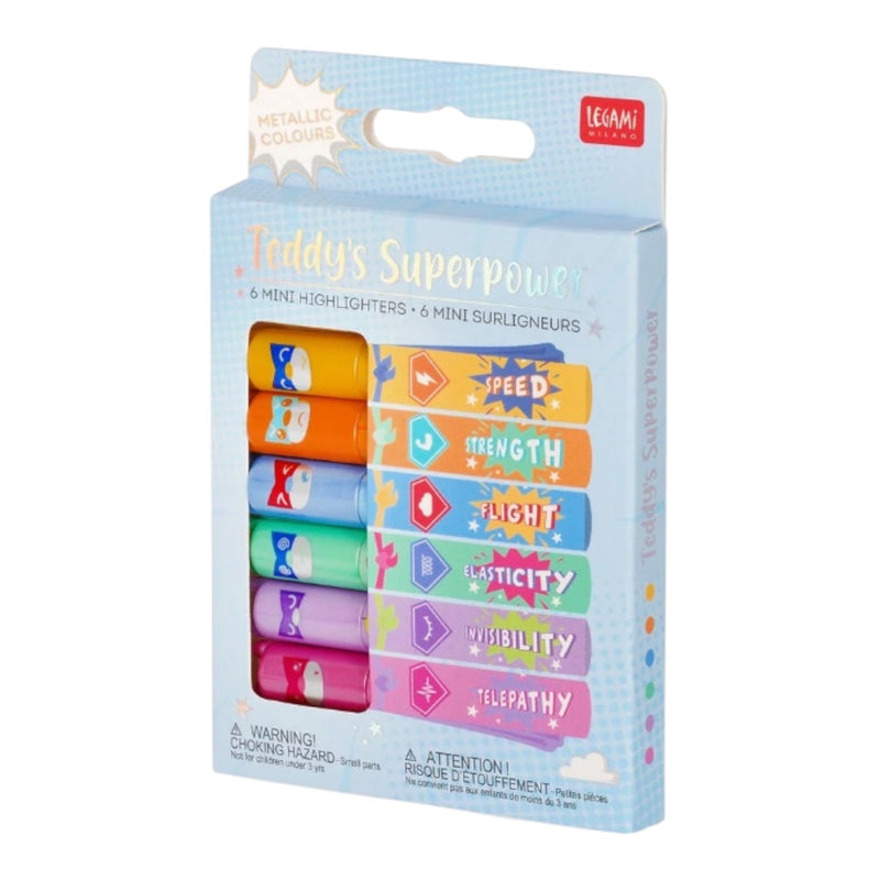 Legami Teddys Superpower Set of 6 Mini Highlighter Pens
