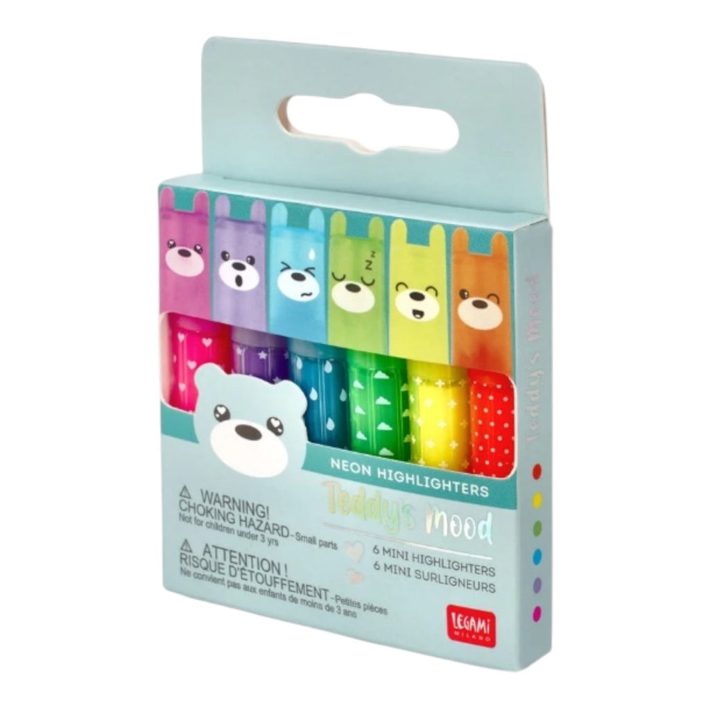 Legami Teddys Mood Set of 6 Mini Highlighter Pens