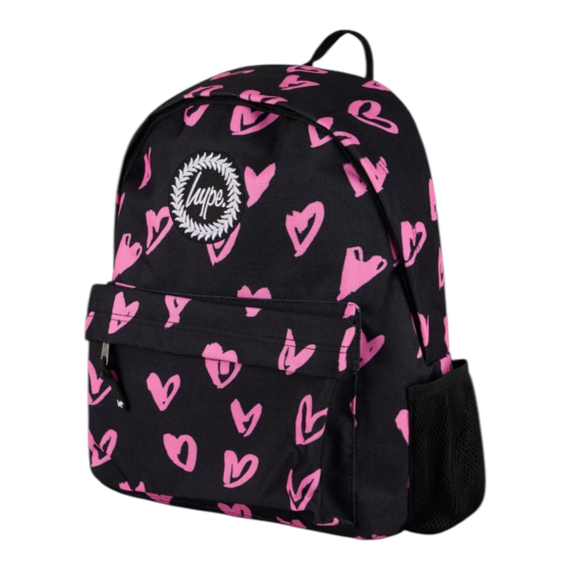 Hype Black Pink Hearts Scribble Backpack