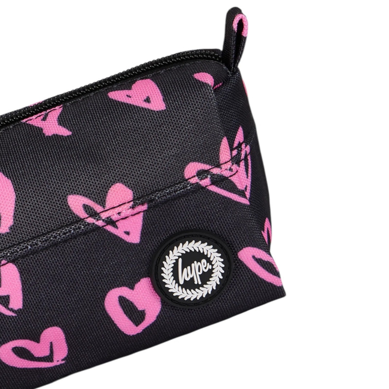 Hype Black Pink Hearts Scribble Pencil Case