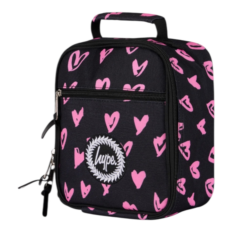 Hype Black Pink Hearts Scribble Lunch Bag