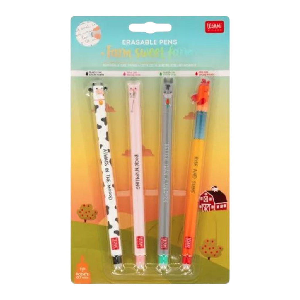Legami Set of 4 Erasable Gel Pens - Farm Sweet Farm