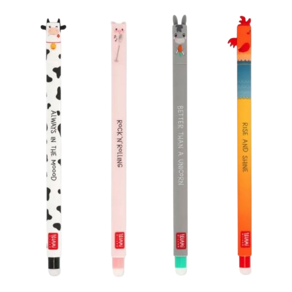 Legami Set of 4 Erasable Gel Pens - Farm Sweet Farm