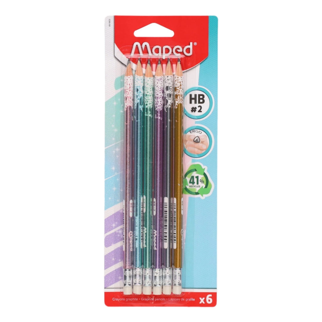 Maped Glitter Pencils With Eraser Tip x 6