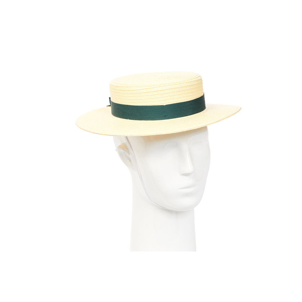School Summer Boater with Green trim