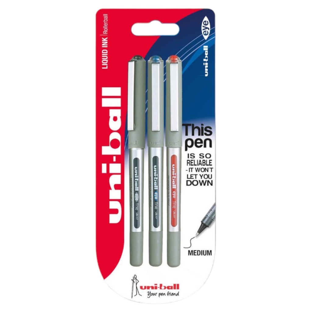 Uni-ball Eye Rollerball Pen 3 Pack Assorted Colours Set