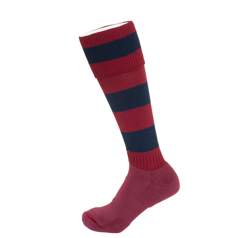 Maroon/Navy Hooped Football Socks