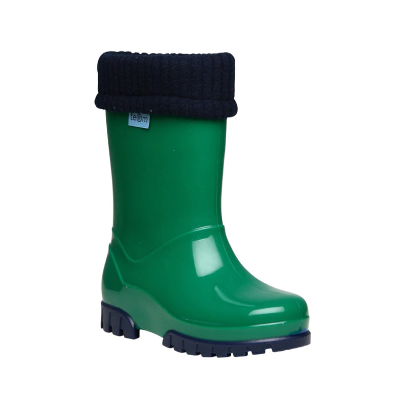 Green Shiny Wellies with Socks