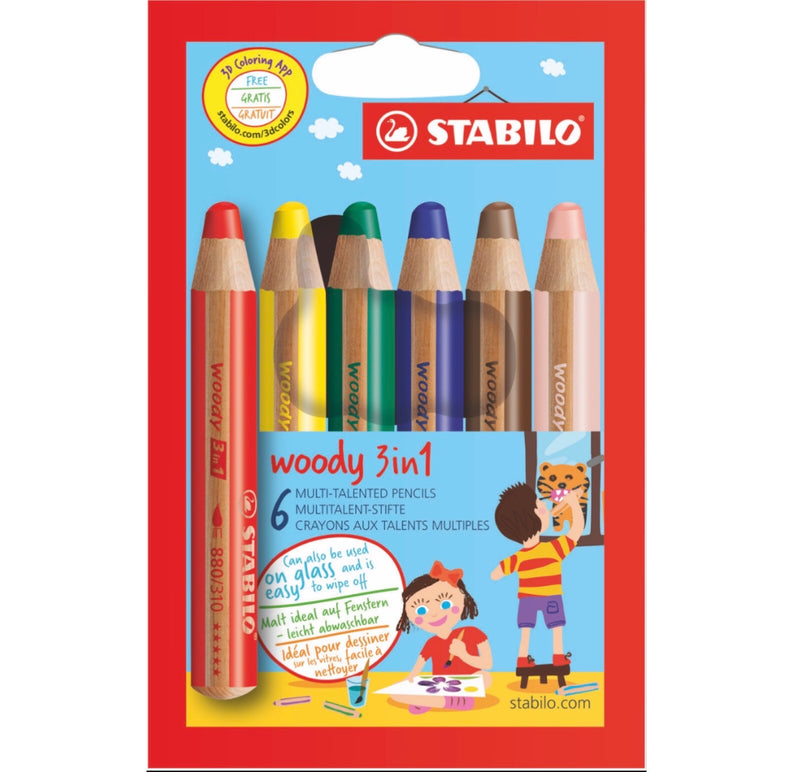 Stabilo Woody 3 in 1 wallet of 6 colours