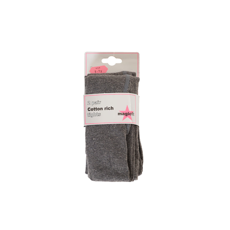 Grey Cotton Twin Pack School Tights