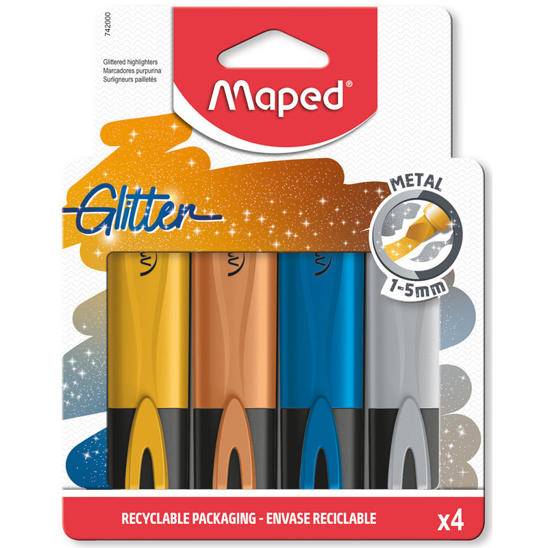 Maped Glitter Metallic Highlighter 4 Pack