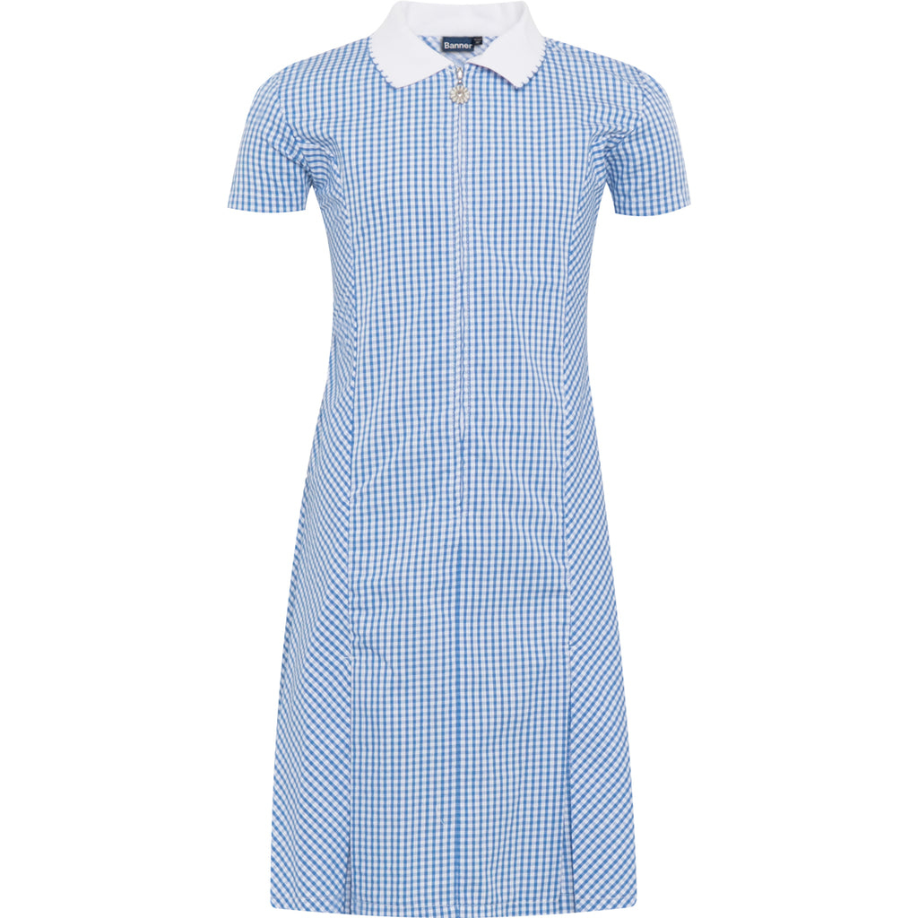 Light Blue Zip Fronted Corded Gingham Summer Dress