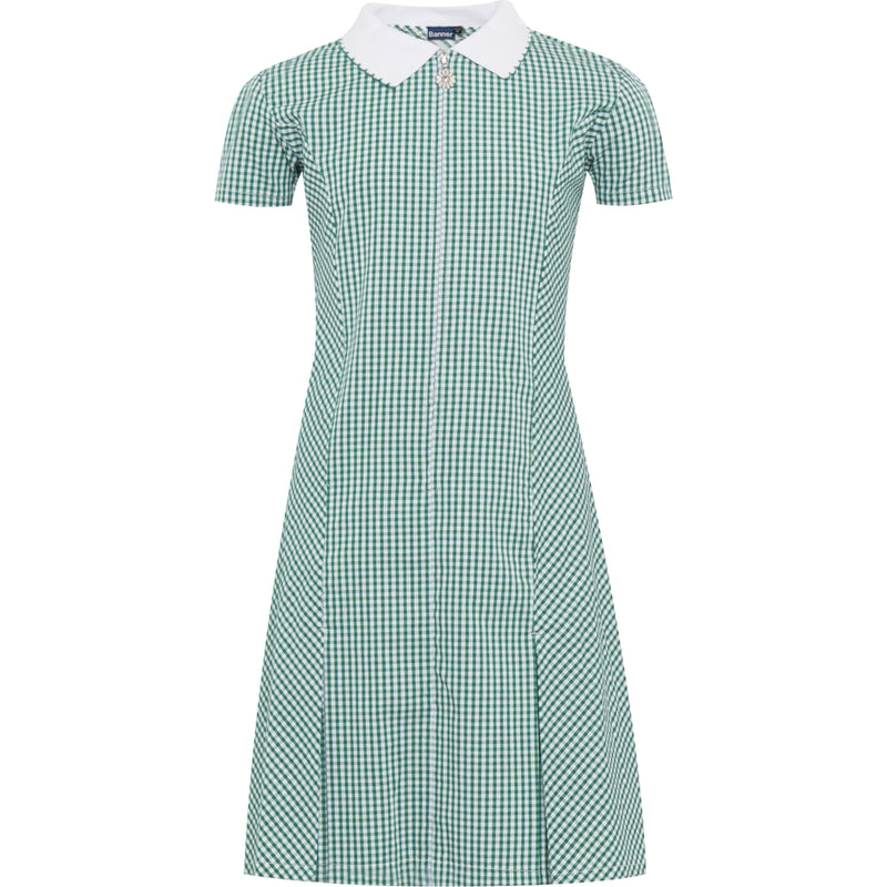 Bottle Green Zip Fronted Corded Gingham Summer Dress