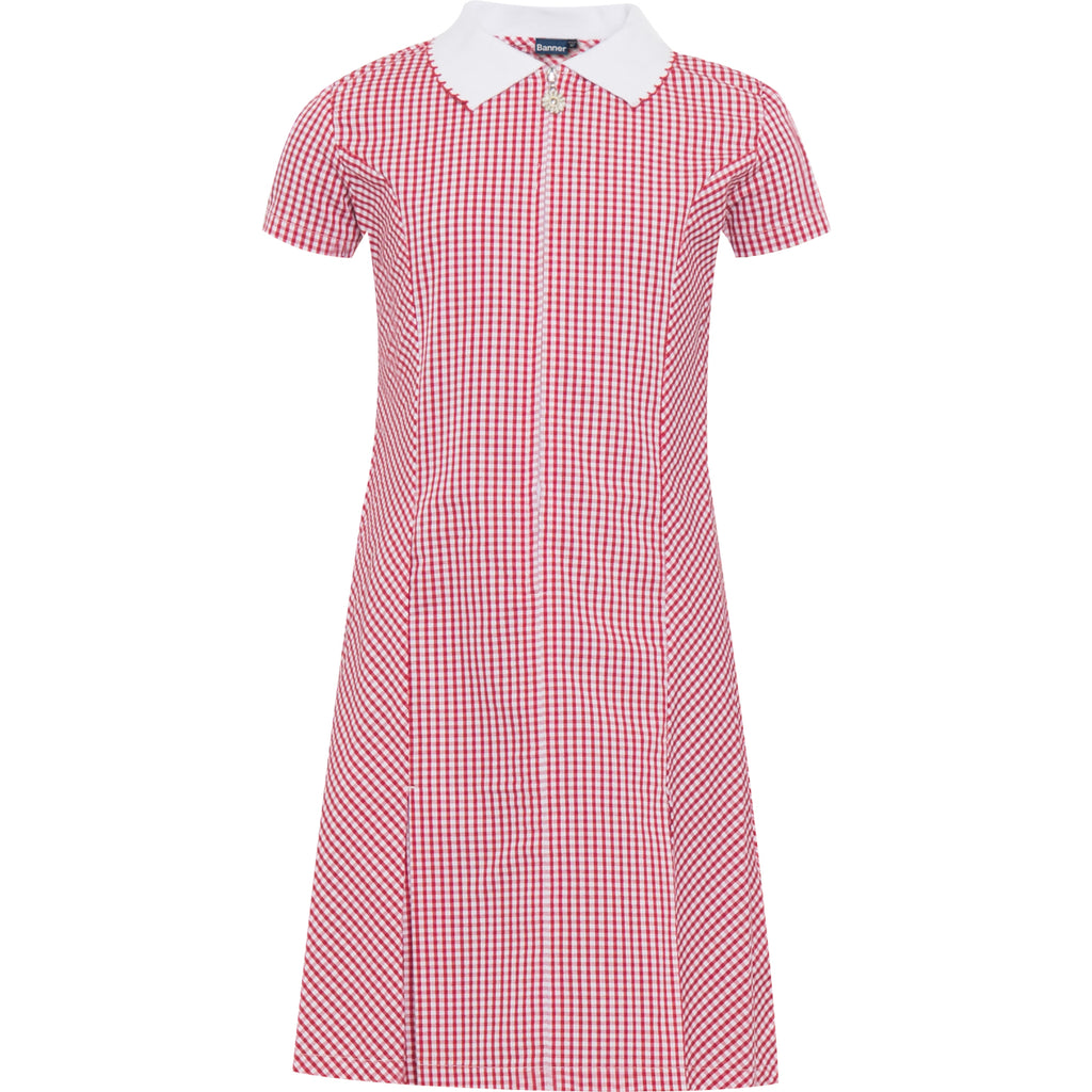 Red Zip Fronted Corded Gingham Summer Dress