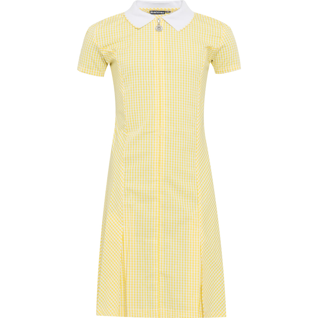 Yellow Zip Fronted Corded Gingham Summer Dress