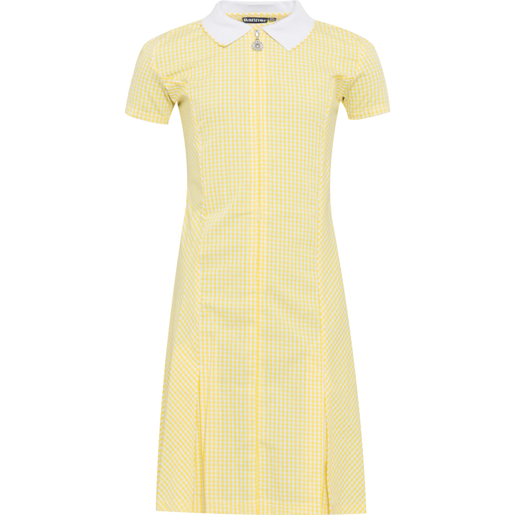 Yellow Zip Fronted Corded Gingham Summer Dress