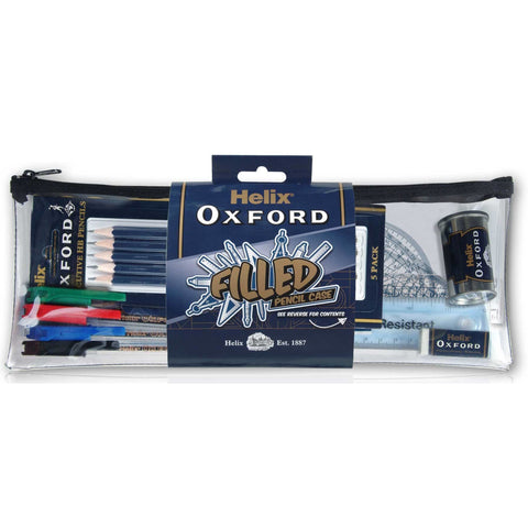 Estuche Transparente Para Lápices Helix Oxford - 33 Cm, Cremallera Azul, Ideal Para Exámenes